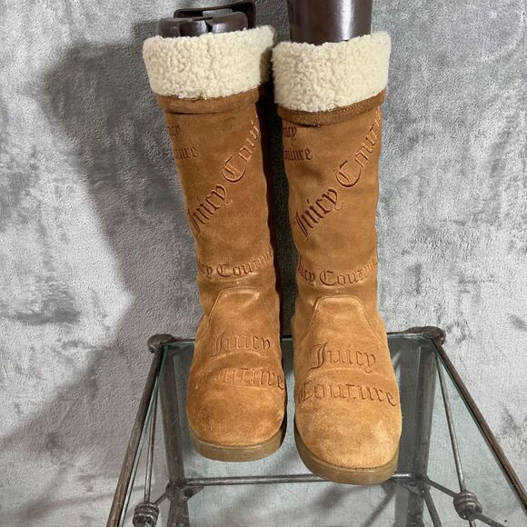 Juicy Couture AOP Suede Mid Calf tall Boots women’s Size 8.5 Brown - Picture 3 of 14
